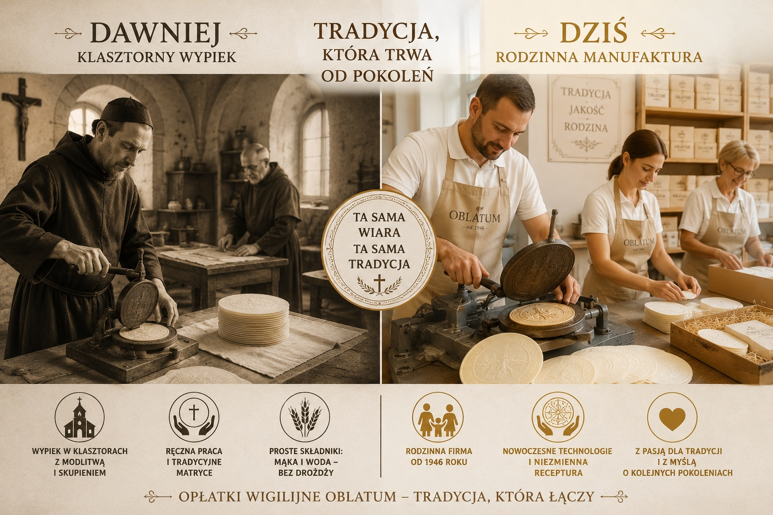 Ręczny wypiek opłatków w grawerowanych matrycach